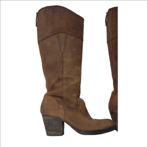 G BY GUESS Tall Brown Suede Leather Boots, 3" Block Heels Comfy Size 8.5